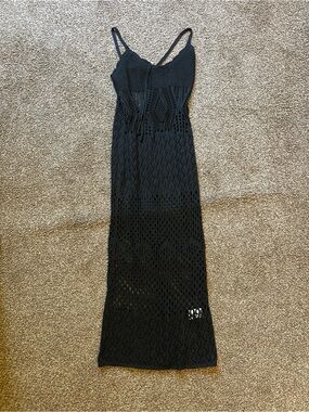 Black Crochet Maxi Dress with Spaghetti Straps
